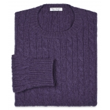 Viola Milano - Maglione in Maglia a Trecce 100% Cashmere - Viola - Handmade in Italy - Luxury Exclusive Collection