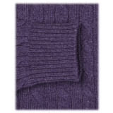 Viola Milano - Maglione in Maglia a Trecce 100% Cashmere - Viola - Handmade in Italy - Luxury Exclusive Collection