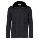 Viola Milano - Maglione con Zip in 100% Cashmere con Pelliccia - Antracite - Handmade in Italy - Luxury Exclusive Collection