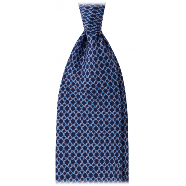 Viola Milano - Cravatta in Seta con Motivo a Catena - Blu Navy - Handmade in Italy - Luxury Exclusive Collection