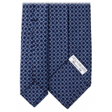 Viola Milano - Cravatta in Seta con Motivo a Catena - Blu Navy - Handmade in Italy - Luxury Exclusive Collection