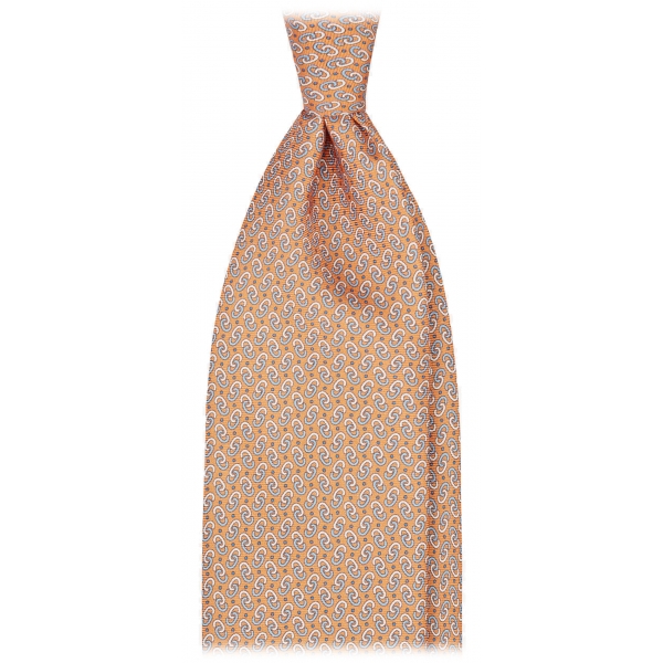 Viola Milano - Cravatta in Seta con Motivo a Catena - Arancione - Handmade in Italy - Luxury Exclusive Collection