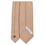 Viola Milano - Chain Pattern Selftipped Silk Tie - Orange - Handmade in Italy - Luxury Exclusive Collection