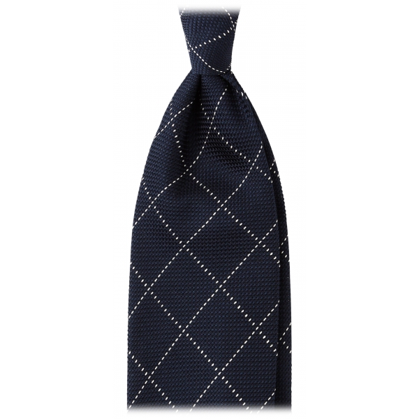 Viola Milano - Cravatta a Tre Pieghe in Granatina a Quadri - Blu Navy/Bianco - Handmade in Italy - Luxury Exclusive Collection