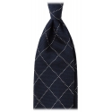 Viola Milano - Cravatta a Tre Pieghe in Granatina a Quadri - Blu Navy/Bianco - Handmade in Italy - Luxury Exclusive Collection