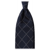 Viola Milano - Cravatta a Tre Pieghe in Granatina a Quadri - Blu Navy/Bianco - Handmade in Italy - Luxury Exclusive Collection