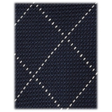 Viola Milano - Cravatta a Tre Pieghe in Granatina a Quadri - Blu Navy/Bianco - Handmade in Italy - Luxury Exclusive Collection