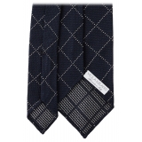 Viola Milano - Cravatta a Tre Pieghe in Granatina a Quadri - Blu Navy/Bianco - Handmade in Italy - Luxury Exclusive Collection