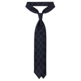 Viola Milano - Cravatta a Tre Pieghe in Granatina a Quadri - Blu Navy/Bianco - Handmade in Italy - Luxury Exclusive Collection