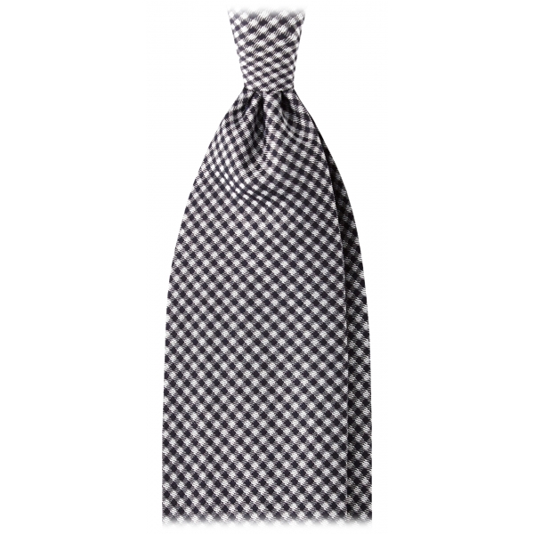 Viola Milano - Cravatta in Seta Jacquard a 7 Pieghe a Quadri - Nero/Bianco - Handmade in Italy - Luxury Exclusive Collection