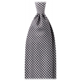 Viola Milano - Cravatta in Seta Jacquard a 7 Pieghe a Quadri - Nero/Bianco - Handmade in Italy - Luxury Exclusive Collection