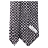 Viola Milano - Cravatta in Seta Jacquard a 7 Pieghe a Quadri - Nero/Bianco - Handmade in Italy - Luxury Exclusive Collection