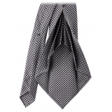 Viola Milano - Cravatta in Seta Jacquard a 7 Pieghe a Quadri - Nero/Bianco - Handmade in Italy - Luxury Exclusive Collection
