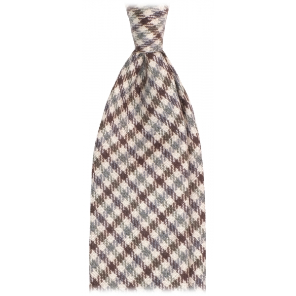 Viola Milano - Cravatta a Quadri in Cashmere Arrotolata a Mano - Beige Mix - Handmade in Italy - Luxury Exclusive Collection