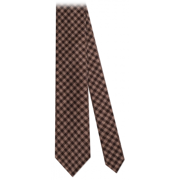 Viola Milano - Cravatta a Quadri in Cashmere Arrotolata a Mano - Marrone/Beige - Handmade in Italy - Luxury Exclusive Collection