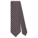 Viola Milano - Check Pattern Handrolled Cashmere Tie - Navy/Beige - Handmade in Italy - Luxury Exclusive Collection