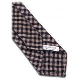 Viola Milano - Check Pattern Handrolled Cashmere Tie - Navy/Beige - Handmade in Italy - Luxury Exclusive Collection