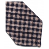 Viola Milano - Cravatta a Quadri in Cashmere Arrotolata a Mano - Navy/Beige - Handmade in Italy - Luxury Exclusive Collection