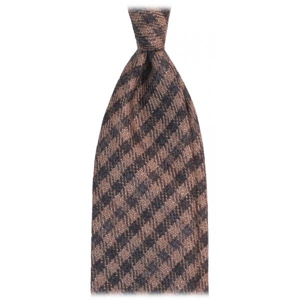 Viola Milano - Cravatta in Lana Lavorata a Mano a Quadri - Marrone Mix - Handmade in Italy - Luxury Exclusive Collection