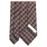 Viola Milano - Check Pattern Handrolled Wool Tie - Brown Mix - Handmade in Italy - Luxury Exclusive Collection