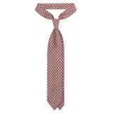 Viola Milano - Cravatta in Lana Lavorata a Mano a Quadri - Rosso Mix - Handmade in Italy - Luxury Exclusive Collection