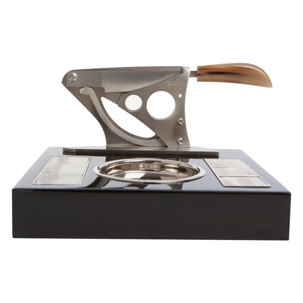 Viola Milano - Tagliasigari e Posacenere - Ottone Nichelato, Corno Legno Nero - Handmade in Italy - Luxury Exclusive Collection