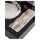 Viola Milano - Tagliasigari e Posacenere - Ottone Nichelato, Corno Legno Nero - Handmade in Italy - Luxury Exclusive Collection