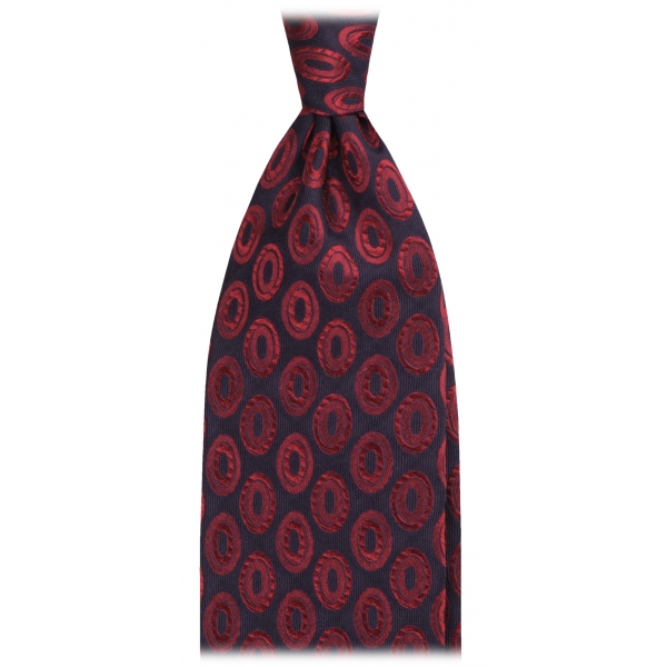 Viola Milano - Circle Pattern Vintage Handrolled Woven Silk Tie - Navy/Wine - Handmade in Italy - Luxury Exclusive Collection