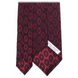 Viola Milano - Circle Pattern Vintage Handrolled Woven Silk Tie - Navy/Wine - Handmade in Italy - Luxury Exclusive Collection