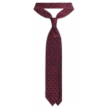 Viola Milano - Cravatta Vintage Seta Tessuta a Mano a Cerchi - Blu Navy/Vino - Handmade in Italy - Luxury Exclusive Collection