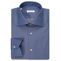Viola Milano - Camicia Classica in Denim Italiano con Colletto in Chambray - Handmade in Italy - Luxury Exclusive Collection