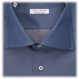 Viola Milano - Camicia Classica in Denim Italiano con Colletto in Chambray - Handmade in Italy - Luxury Exclusive Collection