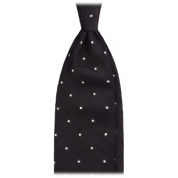 Viola Milano - Classic Polka Dot 3-Fold Grenadine Tie - Forest/White - Handmade in Italy - Luxury Exclusive Collection