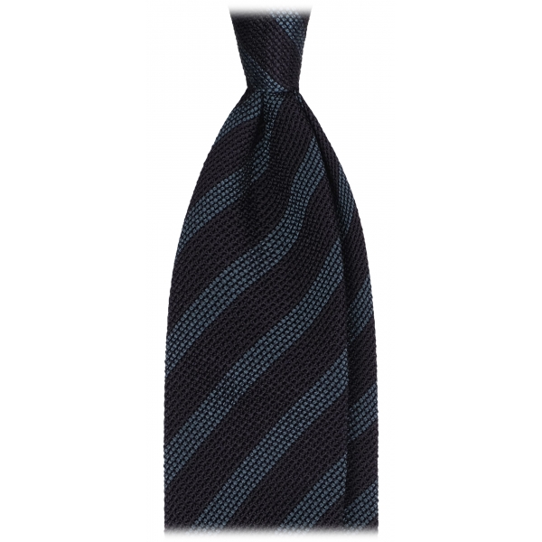 Viola Milano - Classic Contrast Stripe 3-Fold Grenadine Tie - Midnight/Sea - Handmade in Italy - Luxury Exclusive Collection