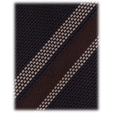 Viola Milano - Classic Stripe 3-Fold Grenadine Tie - Navy/Brown Mix - Handmade in Italy - Luxury Exclusive Collection