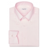 Viola Milano - Classic Stripe Button-Down Collar Dress Shirt - Pink/White - Handmade in Italy - Luxury Exclusive Collection