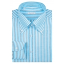 Viola Milano - Stripe Carlo Riva 100% Linen Button-down Shirt - Turquoise - Handmade in Italy - Luxury Exclusive Collection