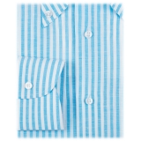 Viola Milano - Stripe Carlo Riva 100% Linen Button-down Shirt - Turquoise - Handmade in Italy - Luxury Exclusive Collection