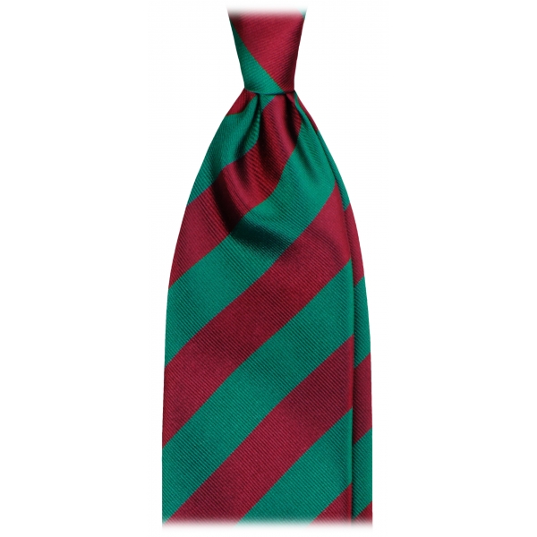 Viola Milano - Classic Stripe Handrolled Vintage Silk Tie - Green/Red - Handmade in Italy - Luxury Exclusive Collection