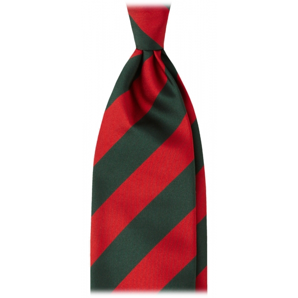 Viola Milano - Classic Stripe Handrolled Woven Silk Jacquard Tie - Red/Forest - Handmade in Italy - Luxury Exclusive Collection