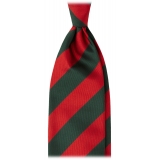 Viola Milano - Classic Stripe Handrolled Woven Silk Jacquard Tie - Red/Forest - Handmade in Italy - Luxury Exclusive Collection