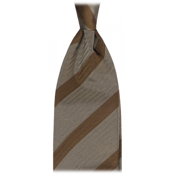 Viola Milano - Classic Stripe Handrolled Woven Silk Tie - Army Green Mix - Handmade in Italy - Luxury Exclusive Collection