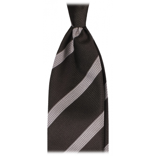 Viola Milano - Classic Stripe Handrolled Woven Silk Tie - Army Green Mix - Handmade in Italy - Luxury Exclusive Collection