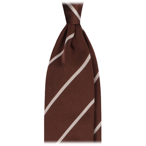 Viola Milano - Classic Stripe Handrolled Woven Silk Tie - Brown Mix - Handmade in Italy - Luxury Exclusive Collection