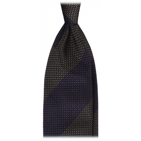Viola Milano - Classic Stripe Handrolled Woven Silk Tie - Navy/Forest - Handmade in Italy - Luxury Exclusive Collection