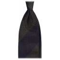 Viola Milano - Classic Stripe Handrolled Woven Silk Tie - Navy/Forest - Handmade in Italy - Luxury Exclusive Collection