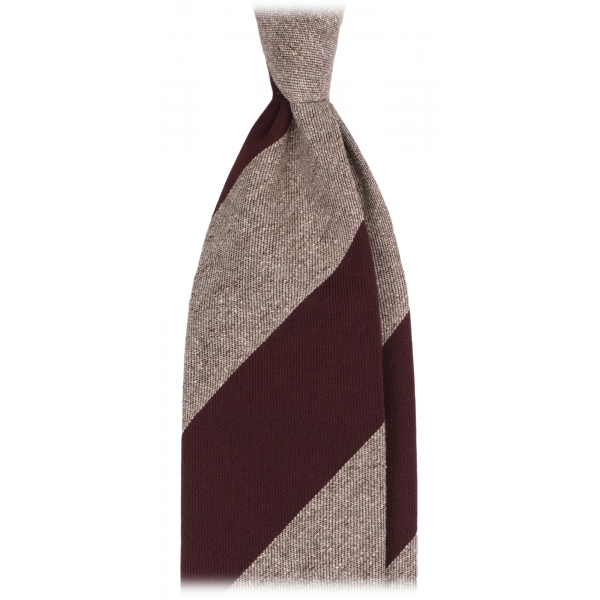 Viola Milano - Classic Stripe Stripe 3-Fold Silk Tie - Beige/Red - Handmade in Italy - Luxury Exclusive Collection