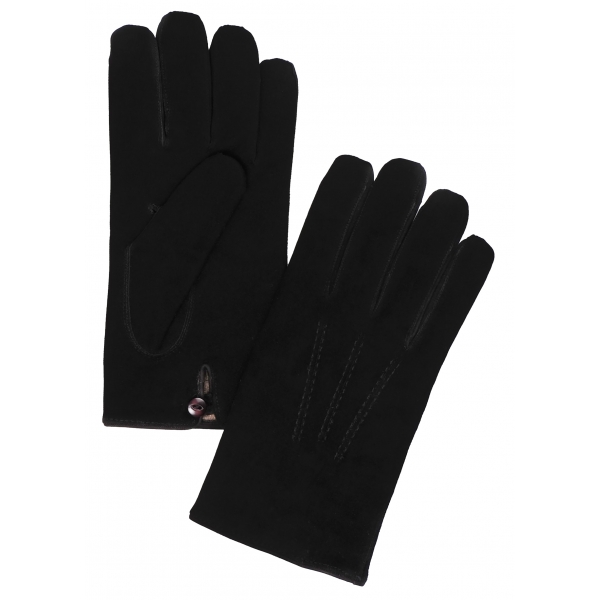 Viola Milano - Classic Suede Gloves with Rich Cashmere Lining - Black - Handmade in Italy - Luxury Exclusive Collection