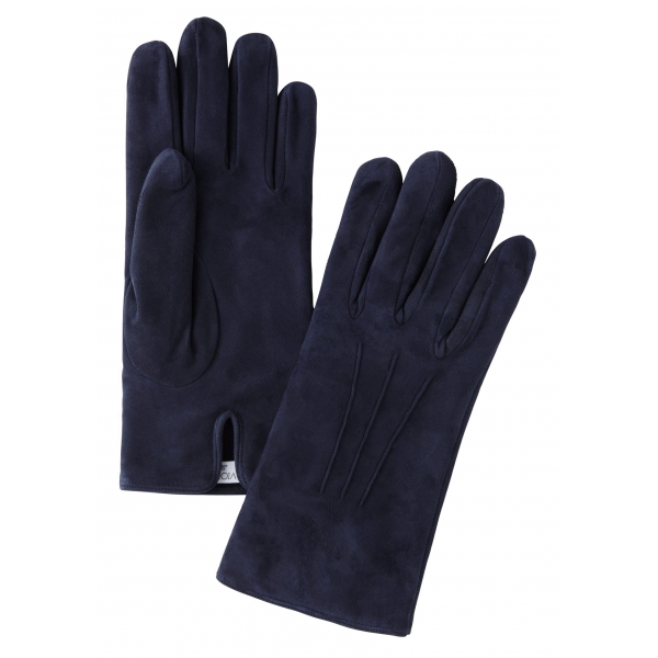 Viola Milano - Classic Suede Gloves with Rich Cashmere Lining - Navy - Handmade in Italy - Luxury Exclusive Collection