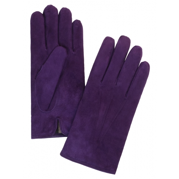 Viola Milano - Classic Suede Gloves with Rich Cashmere Lining - Purple - Handmade in Italy - Luxury Exclusive Collection